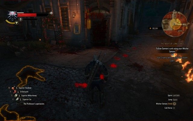 Use your Witcher Senses to track down Damien.
