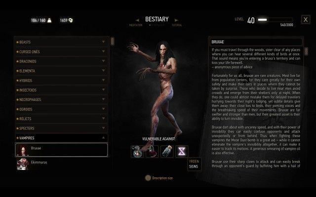 [Optional] Read the bruxa Bestiary entry to prepare for the fight.