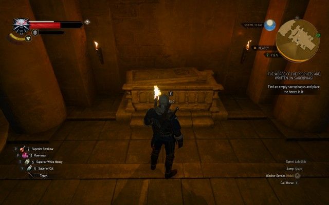 Find an empty sarcophagus and place the bones in it.