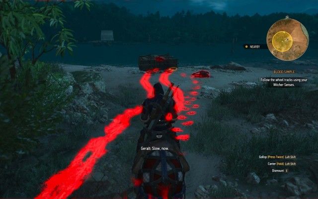 Follow the wheel tracks using your Witcher Senses.