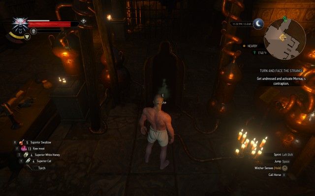 Get undressed and activate Moreau's contraption.