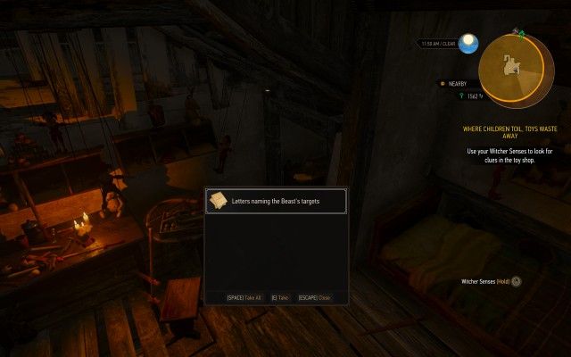 Use your Witcher Senses to look for clues in the toy shop.