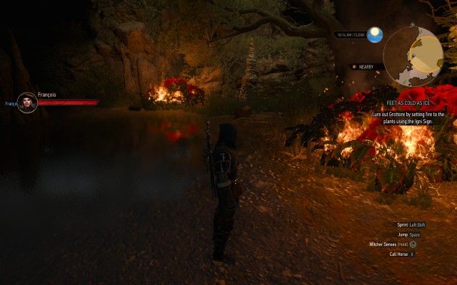 Lure out Grottore by setting fire to the plants using the Igni Sign.