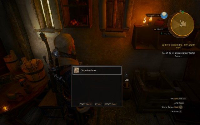 Use your Witcher Senses to look for clues in the toy shop.