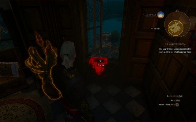 Use your Witcher Senses to search the room and find out what happened there.