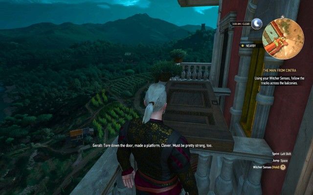 Using your Witcher Senses, follow the tracks across the balconies.
