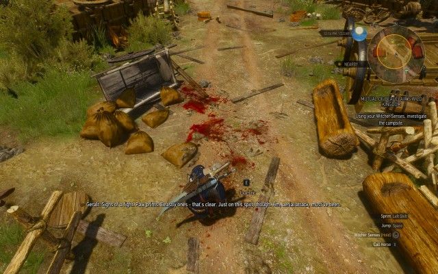 Using your Witcher Senses, investigate the campsite.